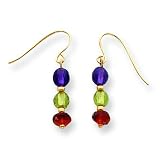 14k Amethyst, Peridot and Garnet Bead Dangle Wire Earrings