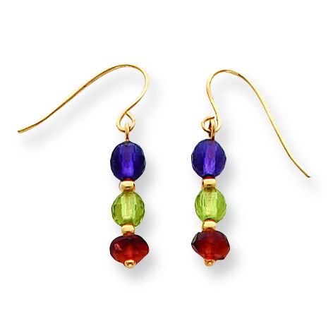 14k Amethyst, Peridot and Garnet Bead Dangle Wire Earrings