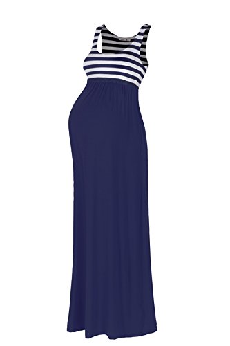 Beachcoco Women's Maternity Stripe Maxi Tank Dress (L, Navy)