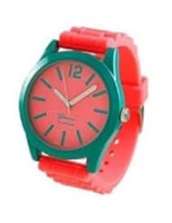 GENEVA PLATINUM NEON SILICONE TAFFY WATCH -CORAL