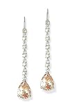 Rhodium Plated Earrings with Small Round Champagne CZs and a Large Pear Champagne Drop