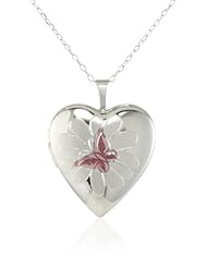 Momento Lockets Sterling Silver Heart Shaped Locket with Butterfly Necklace