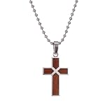 Mens Stainless Steel & Wood Fiber Cross Pendant, 22"