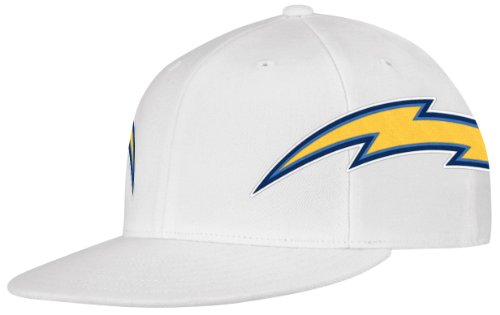 NFL Men's San Diego Chargers End Zone Flat Visor Flex Hat - Tw79Z (White, Large/X-Large)