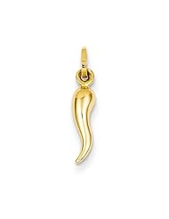 14K Yellow Gold Small Classic Cornicello Italian Horn Charm Pendant 20mm Tall and 4mm Wide