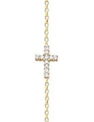 Gold Vermeil CZ Cubic Zirconia Sideways Horizontal Cross Charm Bracelet 8"