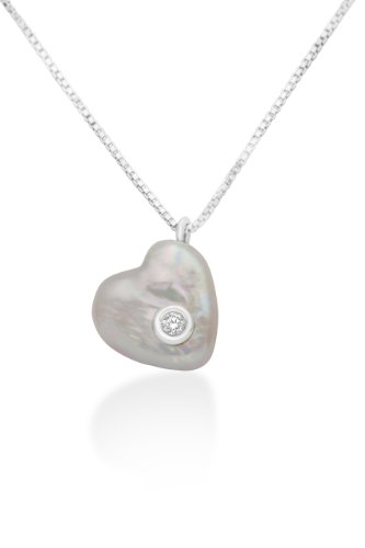 Miore Damen-Halskette 925 Sterling Silber mit Keshi Perle Herz Anh&auml;nger bezetst mit funkel Preisvergleich