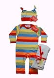 Redeclipse gift set with Toby Tiger funky multi-coloured sleepsuit and hat 6-12mths with a Redeclipse gift tag and ribbon