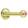 14 Gauge Solid 14KT Yellow Gold 1.5mm Genuine Pink Sapphire Internally Threaded Labret - 5/16" 3mm