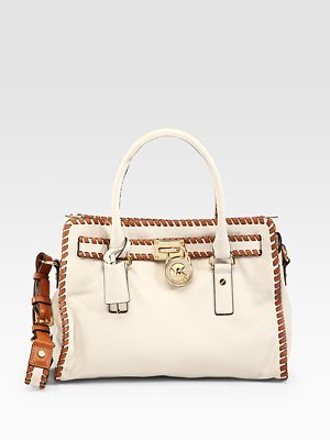 MICHAEL MICHAEL KORS Hamilton Whipstitched Leather Satchel - Vanilla MICHAEL MICHAEL KORS Hamilton Whipstitched Leather Satchel - Vanilla