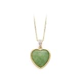 14K Yellow Gold 0.02 ct. Diamond and Heart Shaped Jade Pendant with Chain