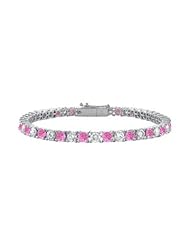 Sterling Silver Round Created Pink Sapphire and Cubic Zirconia Tennis Bracelet 5.00 CT TGW