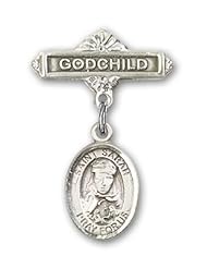 Sterling Silver Baby Badge with St. Sarah Charm and Godchild Badge Pin