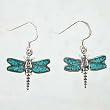 Southwestern Dragonfly Dangle Earrings with Turquoise Inlay in Sterling Silver, #10521