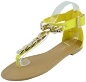 Women's Sandals Chain Embellishment Gladiator T-Strap Flats (AS-22) Yellow 10 M US