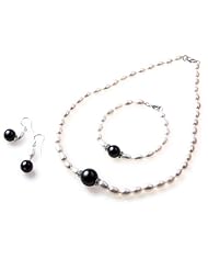 Hydia Rice White Freshwater Pearl Necklace Bracelet Earrings Jewelry Set 925 Sterling Silver Clasp