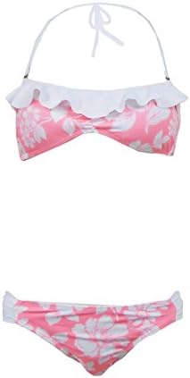 Winki Junior's Dainty Flower Ruffled Tube Top 2 Pc Bikini Swimwear Large Pink