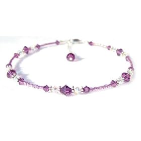 February Amethyst Beaded Anklets - Adjustable Birthstone Ankle Bracelets in... by Amethyst Anklets