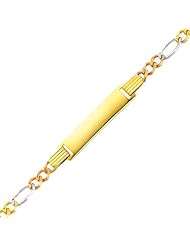 14K 3 Tri-color Gold 3.0mm Baby ID Figaro Bracelet with Lobster Claw Clasp - 6" Inches