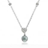 Valentines Day Bling Jewelry Sterling Silver CZ 8MM Grey Pearl Pave Heart Pendant