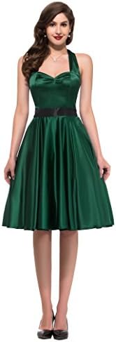 Women's Backless Halter Party Pinup Vintage Retro Dress Dark Green (XL)