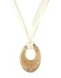 Necklace - N391 - Murano Glass Style - Open Oval Shape ~ Brown, Copper, Gold and Cream hung on 5 Strand Organza and Cotton Cord + 2" Extension Chain