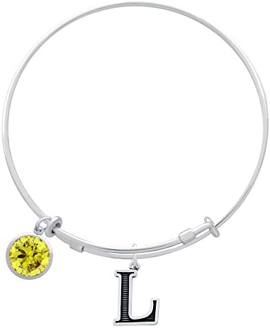 Jenaforte © .925 Sterling Silver Expandable Charm Bangle Initail &amp; Birthstone Charms L-NOV