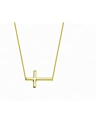 14K Yellow Gold Sideways Cross Necklace Adjustable Chain 18"
