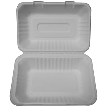 PrimeWare HL-96 White Molded Fiber Hinged Lid Container, 9" Length x 6" Width x 3-3/16" Height, Hoagie/Single-Section (Case of 250)