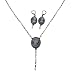Victorian Cameo Jewelry Set Black -Earrings & Long Necklace 28