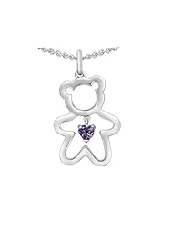 Original Star K (tm) Love Teddy Bear with 4mm Heart Shape Simulated Alexandrite in 925 Sterling Silver