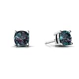 14K White Gold Cushion Created Alexandrite Earrings