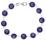 Sterling Silver Evil Eye Bracelet Navy Blue