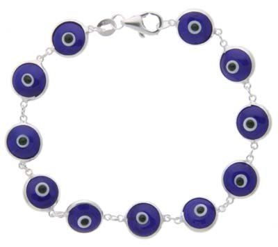 Sterling Silver Evil Eye Bracelet Navy Blue