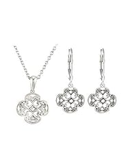 Sterling Silver Diamond Necklace and Lever Back Earrings Sets - 0.15 CT TW