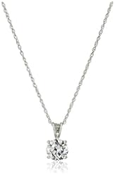 Platinum Plated Sterling Silver Round-Cut Cubic Zirconia Pendant Necklace, 18"