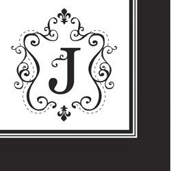 Monogram Black & White Cocktail Napkins - J