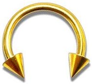 Gold Anodized Circular Barbell w/ Spikes - Size: 1.2mm/16G - Diameter: 10mm - Cones: 04mm