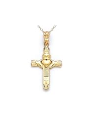 14kt Yellow Gold Small Claddagh Cross Pendant - Chain Included