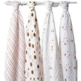 Aden + Anais Pink / Brown Muslin Swaddling Blankets - 4 Pack