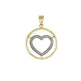 14k Two-Tone Heart In Circle Pendant