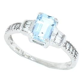 Buy 1.12Ct Emerald Cut Aquamarine and Diamond Ring in 10Kt White Gold by MyTreasurez