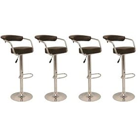 4 Modern Adjustable Counter Swivel Pub Style Bar Stools Barstools Brown by Generic
