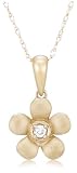 10k Yellow Gold Matte Diamond Flower Pendant (.03 cttw, I-J Color, I2-I3 Clarity)