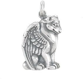 Detailed Winged Pegasus Wolf / Dog Pendant in Sterling Silver, #7923