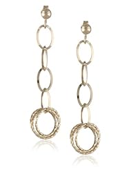 14k Italian Yellow Gold Polished and Textured Triple Circle Dangle Earrings
