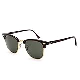 Ray-Ban RB3016 Classic Clubmaster Sunglasses, Non-Polarized, Tortoise/Arista Frame/Crystal Green Lens, 51 mm