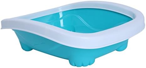 Gardner Pet THE BEST Medium Cat Litter Pan with Curved Rim, White and Blue