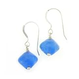 Anna Perrone Blue Bi-Cone Glass Bead Earrings Finished with .925 Sterling Silver