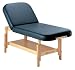 Stationary massage table ideal for resorts, day spas, and private practitioners Premium maple hardwood body material is milled according to eco-friendly practices 3-layer, 3-inch Pro-Plush Deluxe cushioning with luxurious Natursoft Vinyl cover Tilting headpiece for sitting upright; hardwood shelf on bottom for storing accessories Comes in 3 widths (28, 30, and 32 inches); weighs 95 to 100 pounds; limited lifetime warranty